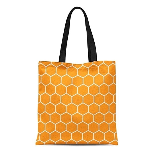 Buy Canvas Tote Bag Hexagon Modern Hexagonal Patterned Orange Honeycomb ...