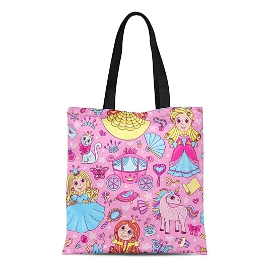 Buy Canvas Tote Bag Pink Princess Three Cute Little Princesses Cartoon Pattern Unicorn Durable ...