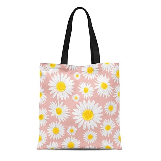 Buy Canvas Tote Bag Yellow Daisy Floral Daisies Flowers Blue Pattern ...