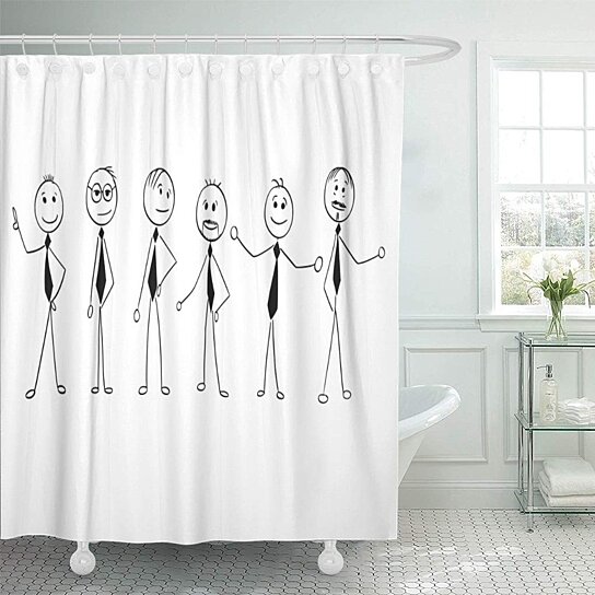 Buy Cartoon Stick Man Drawing of Crowd Six People Men Shower Curtain 60x72  inch by Andrea Marcias on Dot & Bo