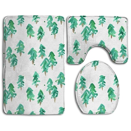 Buy Christmas Pine Trees 3 Piece Bathroom Rugs Set Bath Rug Contour Mat ...