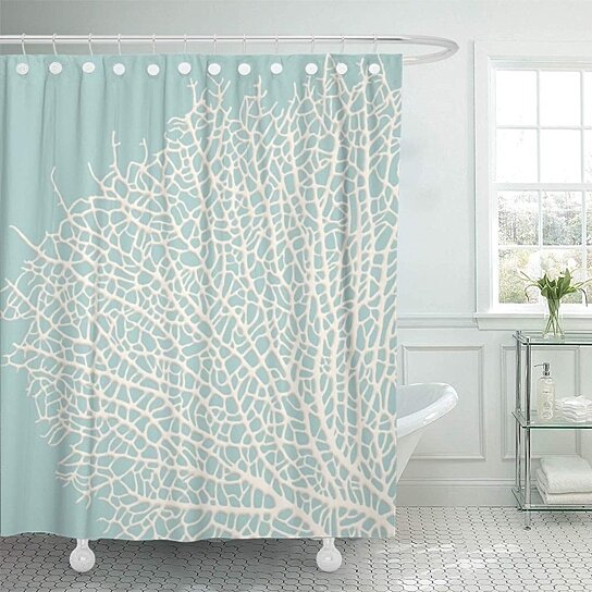 Luxury 180 200cm Stones Water Nautical Beach White Blue Polyester Shower Curtain 