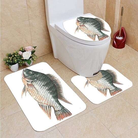 Buy Drawing A Gray Tilapia Fish Gills 3 Piece Bathroom Rugs Set Bath Rug Contour Mat And Toilet Lid Cover By Andrea Marcias On Dot Bo