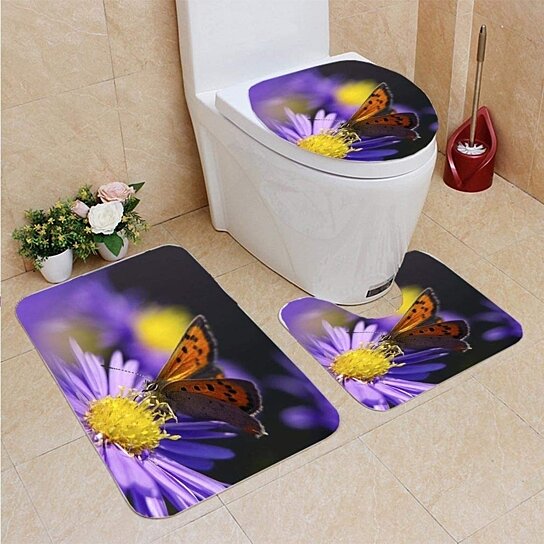 Buy Ducat Butterfly Aster 3 Piece Bathroom Rugs Set Bath Rug Contour Mat And Toilet Lid Cover By Andrea Marcias On Dot Bo