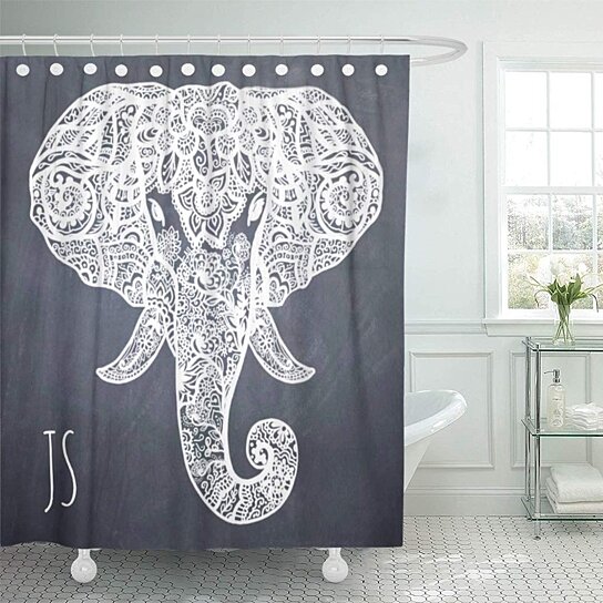 Buy Henna Elephant Chalkboard White Mehndi Tribal Tattoos Shower Curtain 60x72 Inch By Andrea Marcias On Dot Bo