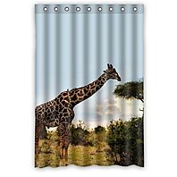60/72/79" Waterproof Polyester Shower Curtain &Mat &Hooks African Giraffe 3633 