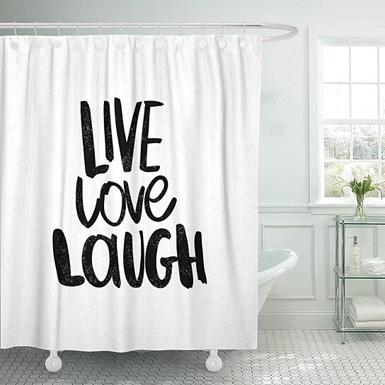 Live Love Laugh Black Wave Chevron Zig-zag Shower Curtain Liner Polyester Fabric 