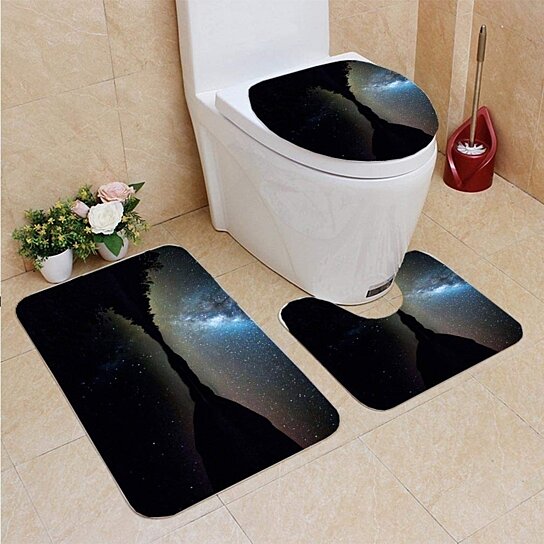 Buy Milky Way Star Reflections A High Country Lake 3 Piece Bathroom Rugs Set Bath Rug Contour Mat And Toilet Lid Cover By Andrea Marcias On Dot Bo