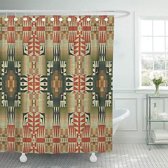 Buy Modern Olive Green Burnt Orange Eclectic Shower Curtain 66x72 Inch By Andrea Marcias On Opensky