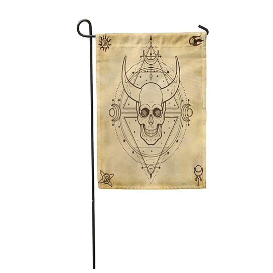 Buy Mysterious Drawing Horned Skull Sacred Geometry Space Symbols Alchemy Magic Garden Flag Decorative Flag House Banner 28x40 Inch By Andrea Marcias On Dot Bo