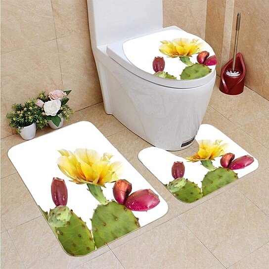 Buy Opuntia Ficus Indica Flower Young Fruit 3 Piece Bathroom Rugs Set Bath Rug Contour Mat And Toilet Lid Cover By Andrea Marcias On Dot Bo