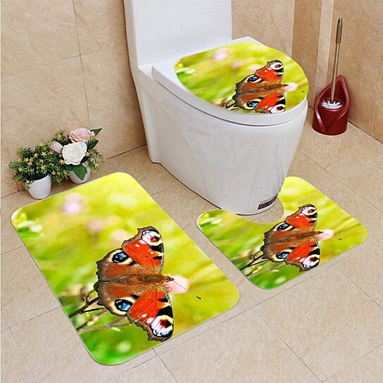 Buy Peacock Butterfly Flower 3 Piece Bathroom Rugs Set Bath Rug Contour Mat And Toilet Lid Cover By Andrea Marcias On Dot Bo