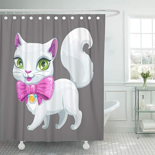 Buy Pink Kitten Cute Cartoon Fluffy Cat Kitty Girl Adorable Shower Curtain 66x72 Inch By Andrea Marcias On Dot Bo