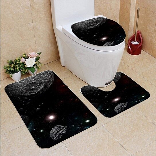 Buy Planets Galaxy Science Fiction Wallpaper Beauty Deep Space 3 Piece Bathroom Rugs Set Bath Rug Contour Mat And Toilet Lid Cover By Andrea Marcias On Dot Bo