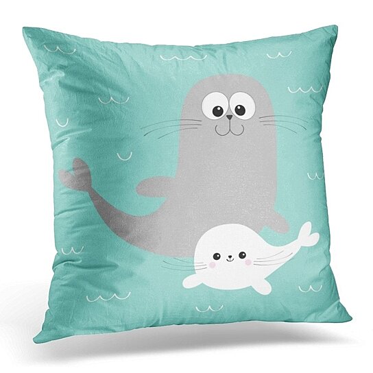 Buy Sea Lion Harp Seal Pup Cute Cartoon Character Happy Animal Collection  Ocean Water Mother and Baby Family Pillow Case Pillow Cover 18x18 inch by  Andrea Marcias on Dot & Bo