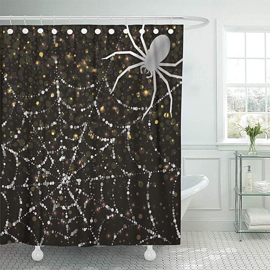 Buy Spiderweb Covered In Silvery Raindrops And Spider On Shimmery Bathroom Shower Curtains 60x72 Inch By Andrea Marcias On Dot Bo