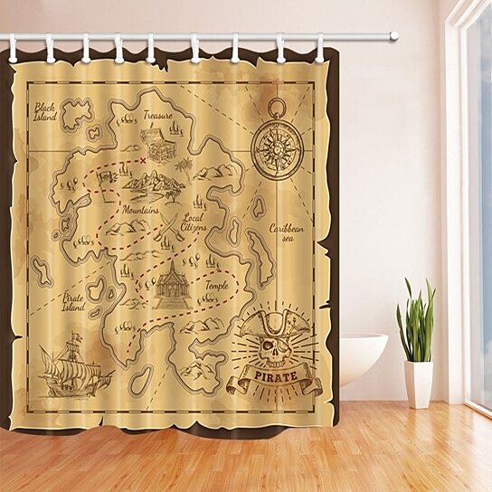 pirate map shower curtain