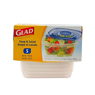 Glad Food Storage Containers, Soup and Salad, 24 Ounce, 5 Count, Plastic  Containers