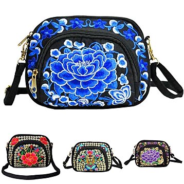 Women's Embroidered Crossbody Bag, Small Canvas Shoulder Bag