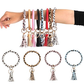 Womens Leather Keychain Bangle  Leather Bracelets Wristlets