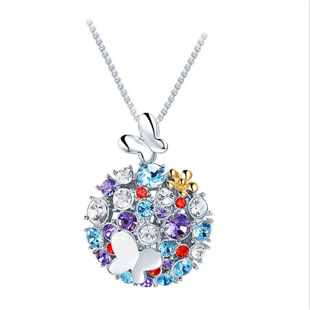 Download 18K White Gold Plated Multi Stone Cute Butterfly Necklace ...