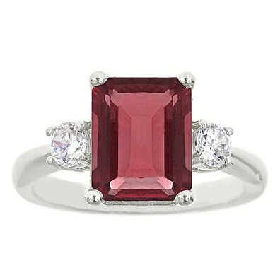 18K White Gold Plated Princess Cut Red Ruby CZ Ring