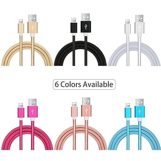 3-Pack Bedazzled Bijou 10ft Durable Braided Lightning USB iPhone Charger Cable