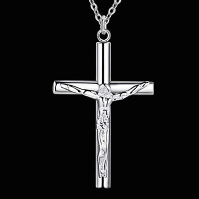 Italian Sterling Silver Jesus Cross Necklace With 18