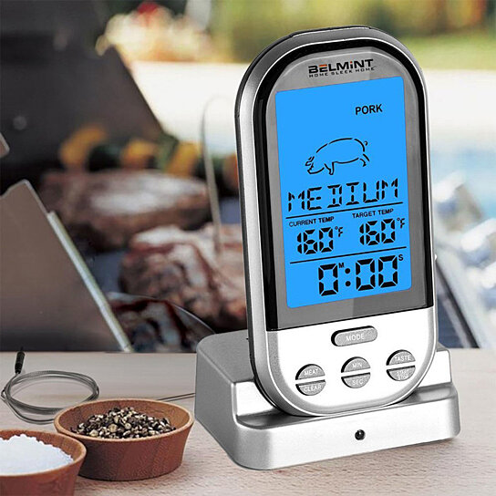 Wireless LCD Remote Thermometer For BBQ Grill Meat Kitchen Oven Food Cooking New