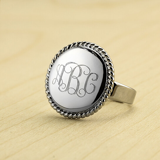 Buy 18K White Gold-Plated Personliazed Monogram Ring by Beverly Hills Silver on OpenSky