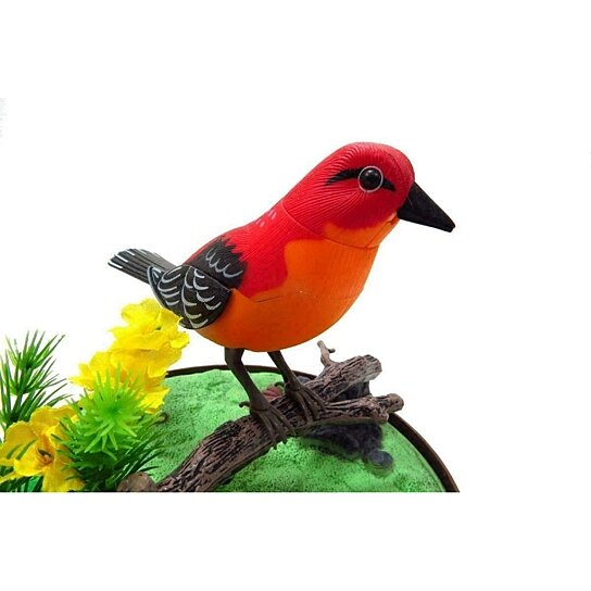 Beautiful Decoration Singing & Chirping Bird Cage Realistic Sounds Orange NEW