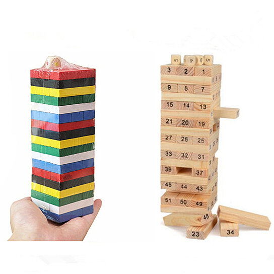 Teydhao 54Pcs Wooden Stacking Tumbling Tower Game Kids Family Dice Building Blocks Toy Building Blocks for Toddlers Boys Kids Educational Baby Toys 6 Months and up Soft Colorful Stacking Blocks