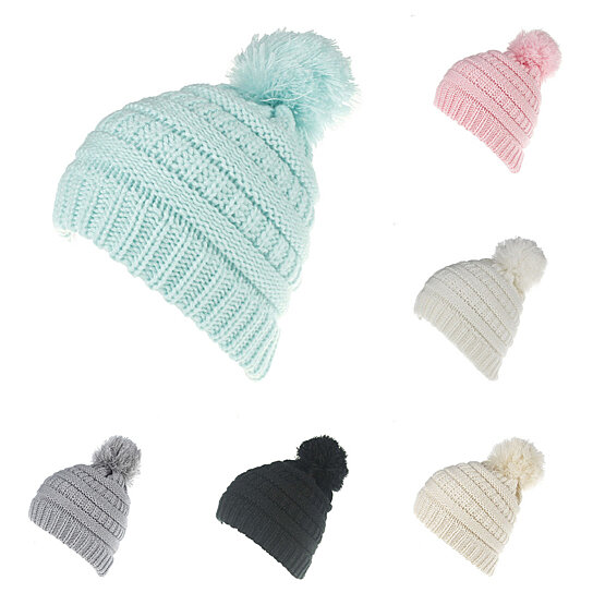Fashion Winter Soft Baby Boys Girls Knitted Hat Solid Color Crochet Beanie Cap