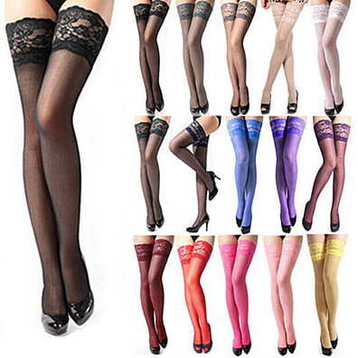Women Sex Lace Thigh High Pull Up Socks Lady Anti-slip Hold-up Stockings Hoses