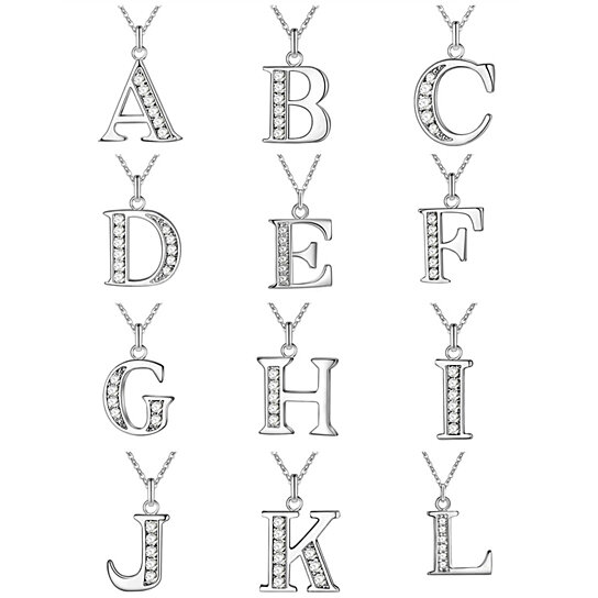 1X Simple Shiny Zircon 26 English Letters Pendant Women Thin Necklaces Jewelry 