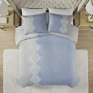 Blue Grey Embroidered Luxury Bedding Set