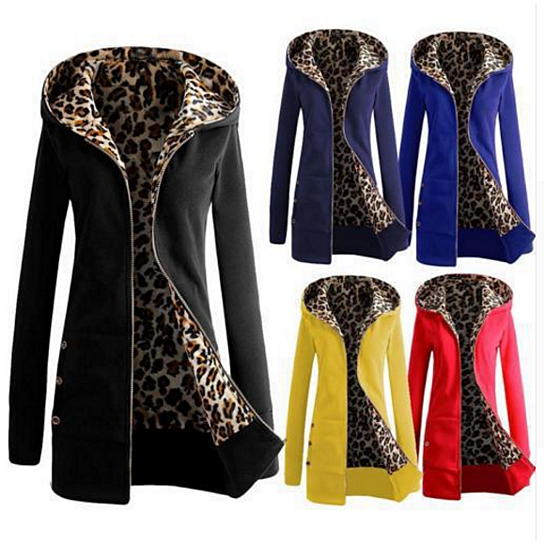 Buy S-6XL Plus Size Womens Long Sleeve Fleece Sweat Zip Hoodie Leopard ...