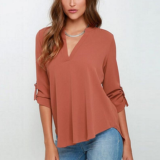 wrinkled sleeve loose chiffon shirt