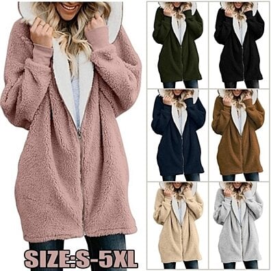 Fashion Winter Warm Zipper Long-sleeved Hooded Knit  Jacket- Plus Sizes Available