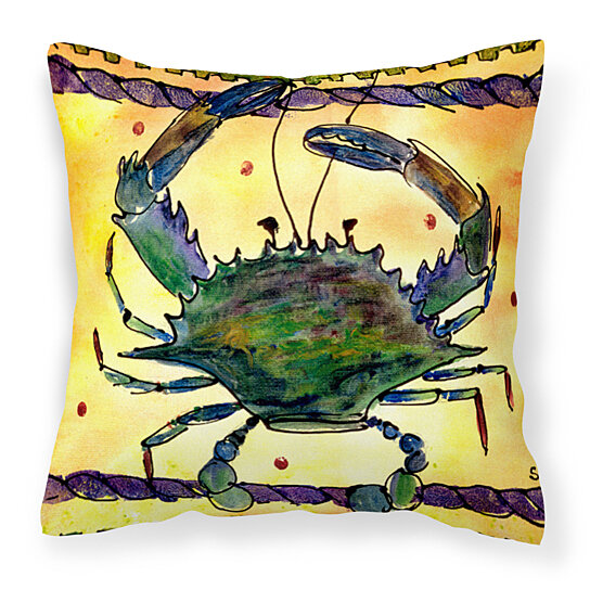 Multicolor 14Hx14W Caroline's Treasures 8147PW1414 Crab Decorative Canvas Fabric Pillow 