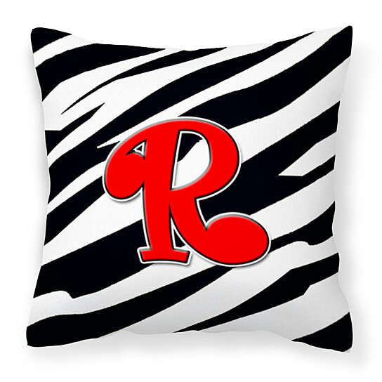 Caroline's Treasures CJ1024-RPW1414 Monogram Initial R Zebra Red Decorative Canvas Fabric Pillow CJ1024 Multicolor 14Hx14W