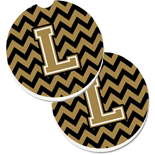 Large Caroline's Treasures CJ1050-XCARC Letter X Chevron Black and Gold Set of 2 Cup Holder Car Coasters multicolor 