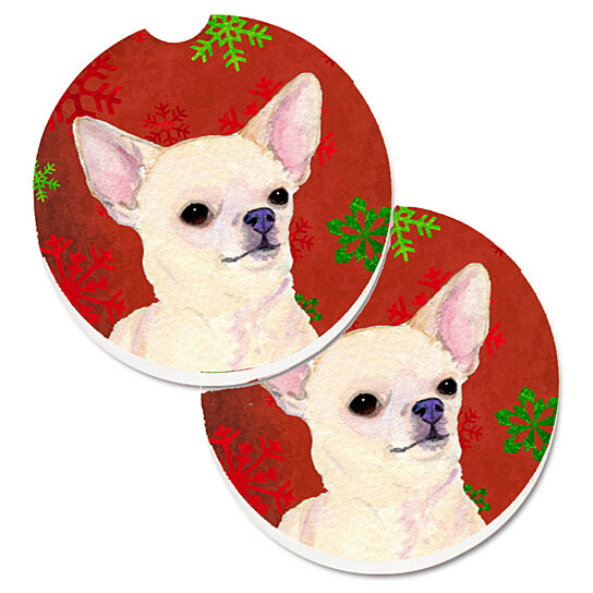 Multicolor 2.56 Carolines Treasures Chihuahua Winter Snowflakes Holiday Set of 2 Cup Holder Car Coasters SS4656CARC 