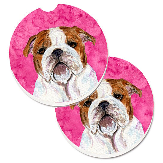 2.56 Carolines Treasures Pink English Bulldog Set of 2 Cup Holder Car Coasters SS4767-PKCARC Multicolor