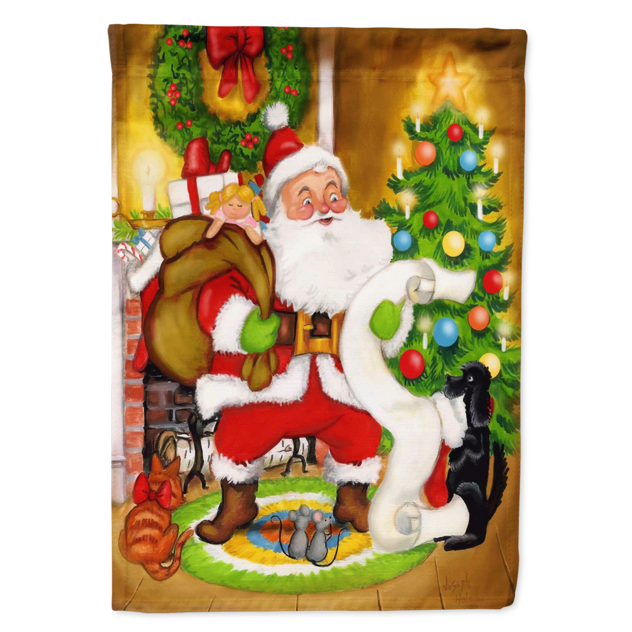 Caroline's Treasures APH6556CHF Christmas Santa Claus with Rabbits Flag Canvas House Size Large Multicolor 