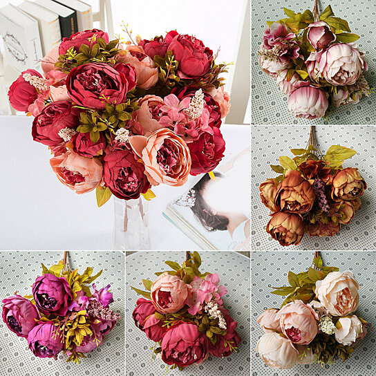 13 Heads Silk Peony Artificial Flowers Peony Wedding Bouquet Home Party Decor bu