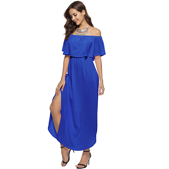 off shoulder ruffle maxi dress