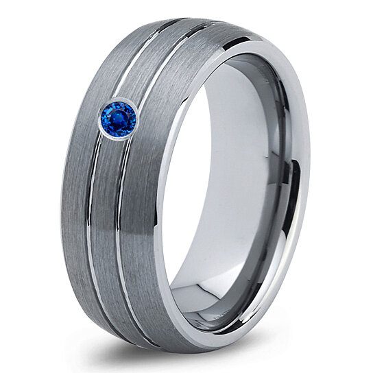 Buy Tungsten Wedding Band,8mm,Mens Wedding Bands,Blue Sapphire Band