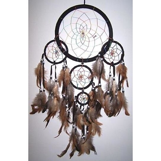 24 IN LARGE RAINBOW TAN DREAMCATCHER new dreams decor feathers beads webbed 