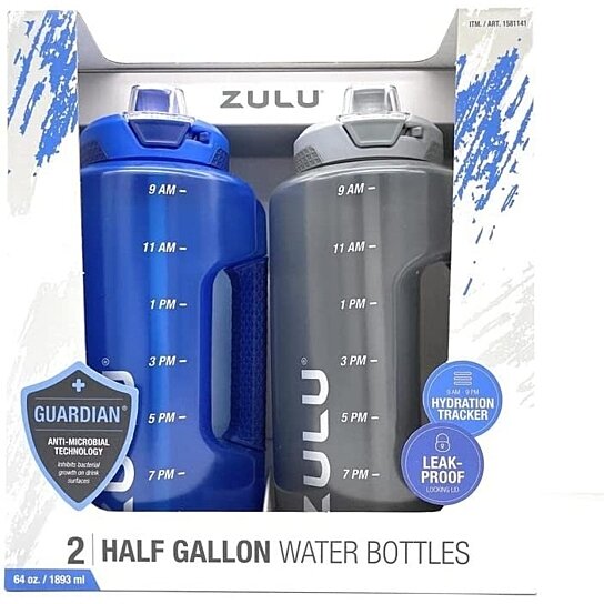 Zulu Guardian Charcoal Grey Half Gallon Water Bottle with Hydration Tracker  64oz